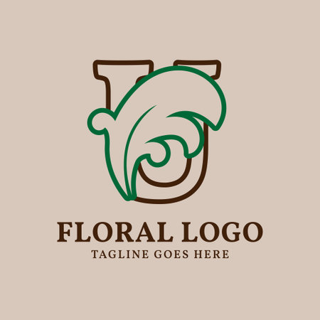 letter U floral outlined vintage leaf color vector logo designのイラスト素材