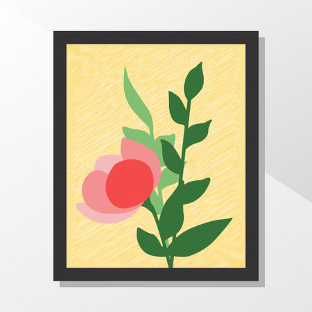 flower and leaves minimalist wall art decoration vector design illustrationのイラスト素材
