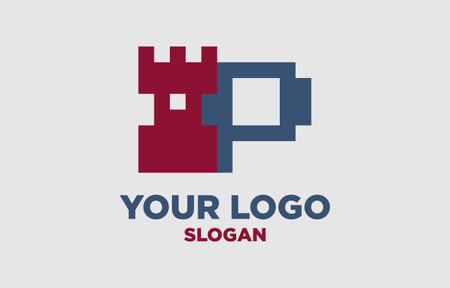 letter P kingdom digital style vector logo designのイラスト素材