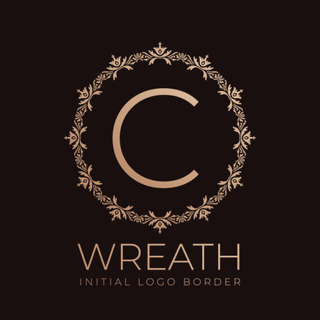 letter C wreaths border initial vintage logo designのイラスト素材