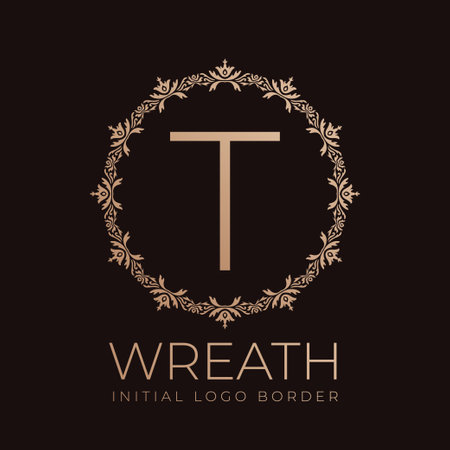 letter T wreaths border initial vintage logo designのイラスト素材