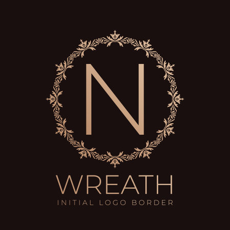 letter N wreaths border initial vintage logo designのイラスト素材