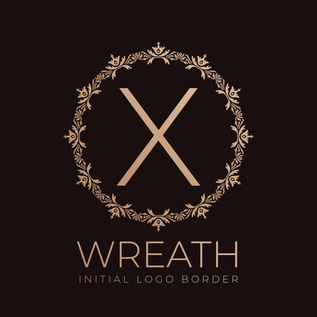 letter X wreaths border initial vintage logo designのイラスト素材