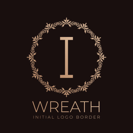 letter I wreaths border initial vintage logo designのイラスト素材