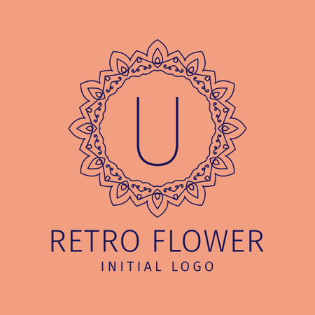 letter U retro flower initial vector logo designのイラスト素材