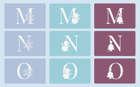 letter M N O minimalist cute winter typographyのイラスト素材