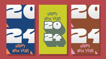 2024 Happy New Year Vertical Social Media Banner Long Shadow Curvy Typographyのイラスト素材