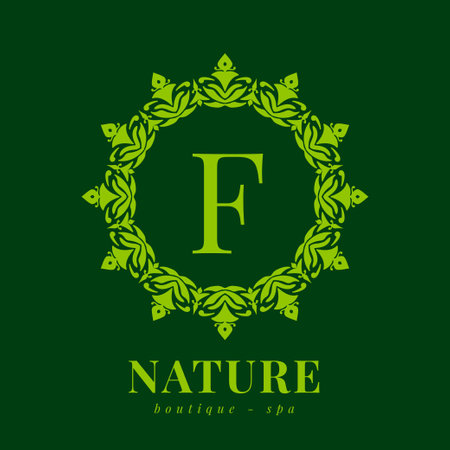letter F nature border wreath initial logo for boutique spa and beauty wellnessのイラスト素材