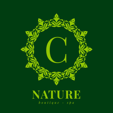 letter C nature border wreath initial logo for boutique spa and beauty wellnessのイラスト素材