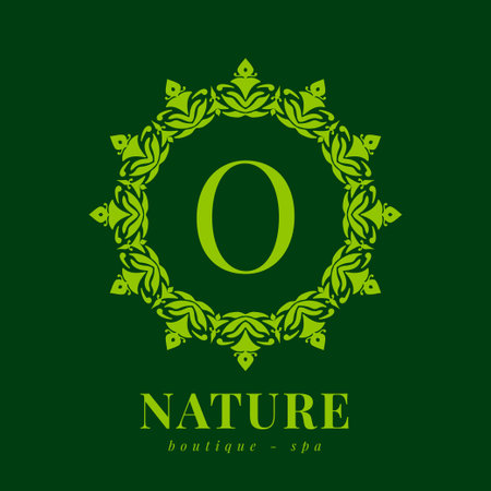 letter O nature border wreath initial logo for boutique spa and beauty wellnessのイラスト素材