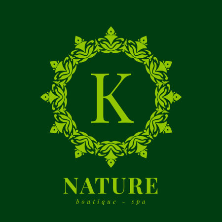letter K nature border wreath initial logo for boutique spa and beauty wellnessのイラスト素材