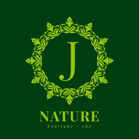 letter J nature border wreath initial logo for boutique spa and beauty wellnessのイラスト素材
