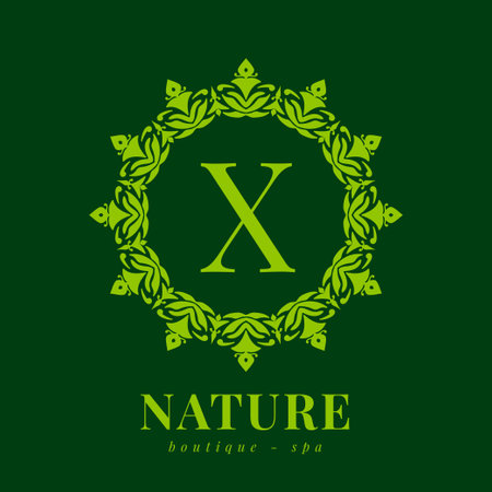letter X nature border wreath initial logo for boutique spa and beauty wellnessのイラスト素材