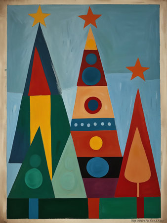 Painted Christmas tree on the wall in the form of a rocketの素材