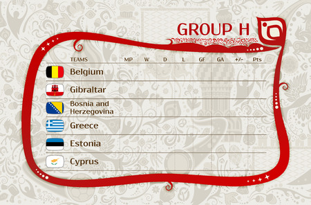 Football world championship 2018, European qualifiers matches, group I table of results, layering, easy editable vector templateのイラスト素材