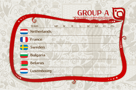 Football qualifiers matches, group A table of results, layering, easy editable vector templateのイラスト素材