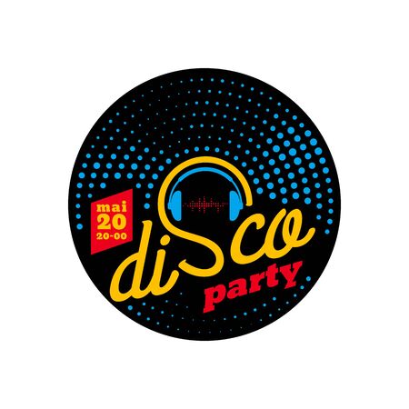 Disco party banner, vintage vinyl music poster, vector templateのイラスト素材