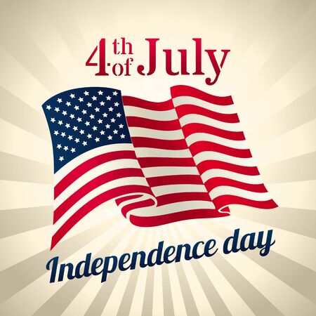 Vintage style american Independence Day design - banner or poster for web, print and other projects, USA waving flag, 4th of july celebration, vector template.のイラスト素材