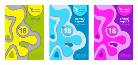 Annual report cover design, set of cut out style flyers. Brochure template, vector illustration.のイラスト素材