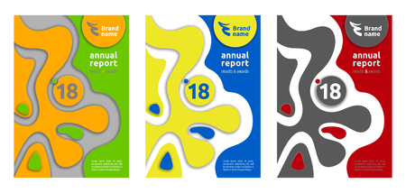 Annual report cover design, set of cut out paper style flyers. Brochure template, vector illustration.のイラスト素材