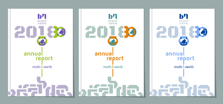 Annual report 2018 - set of cover design, brochure template, vector illustrationのイラスト素材