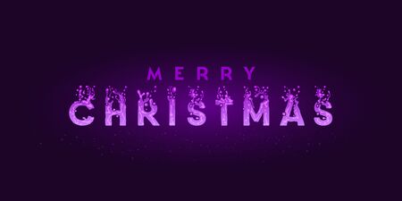 Merry christmas - xmas banner, creative splash letters, magic snow effect, vector templateのイラスト素材
