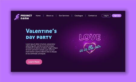 Valentines day party web page, landing template for wedding event, vector illustrationのイラスト素材