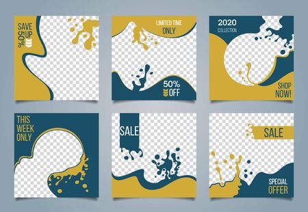 Social media post template creative set. Sale promo collection. Liquid design. Easy editable vector illustration.のイラスト素材