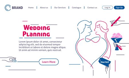 Wedding planning website template, marriage landing page concept, vector illustrationのイラスト素材