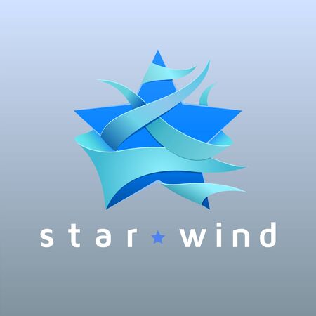 Star emblem, wind and ribbon dynamic logo, template for award and other events. Vector illustration.のイラスト素材