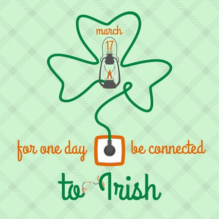 For one day connected to Irish, wires shamrock, electric design, st. Patricks day vector illustrationのイラスト素材