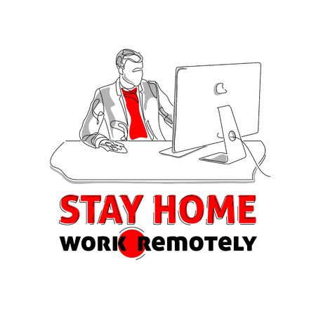 Stay home, work remotely, coronavirus pandemia preventive action banner, outsourcing service concept, vector illustrationのイラスト素材