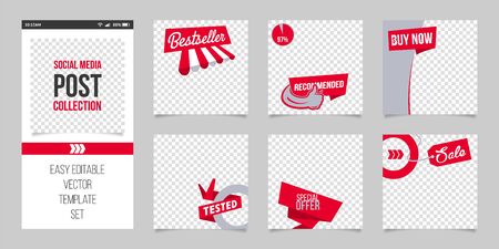 Social media business banner set, post template collection, easy editable vector mockup. Insert your content.のイラスト素材