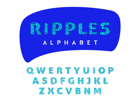 Ripple water effect alphabet, vector decorative typography, Letter collection for headline, title, logo and other projects. Linear font.のイラスト素材