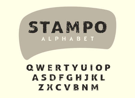 Vector alphabet in retro stamp style, vintage scratch grunge font, brush painted script letters. Original typography for logo, posters, cards and other projects.のイラスト素材