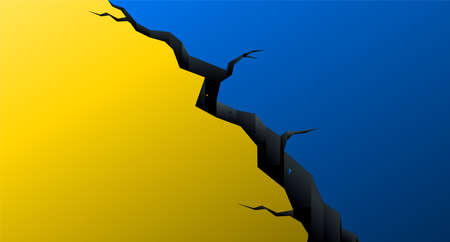 Ukraine crisis, rough background. Broken and cracked ukrainian flag. vector illustrationのイラスト素材