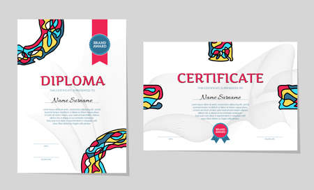 Multicolored certificate of achievement template, diploma abstract design, vector illustrationのイラスト素材