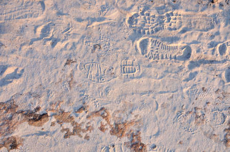 Track of shoeprints in the sandstone ground at National Park   
