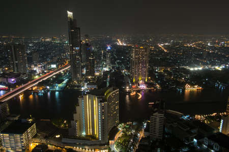 Bangkok city nightlife scene from 56th floor of hotel のeditorial素材