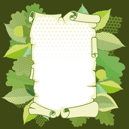 Scroll old paper in a frame of leavesのイラスト素材