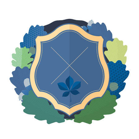 Blue shield with a wreath of oak leavesのイラスト素材