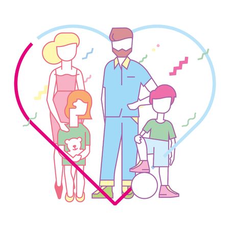 Large happy family, mother, father, son and daughterのイラスト素材