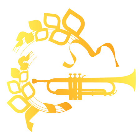 Trumpet icon isolated with ornament for logo. Golden trumpet. Wind musical instrumentのイラスト素材