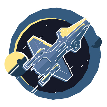 Spacecraft, spaceship in space, planet, star warのイラスト素材