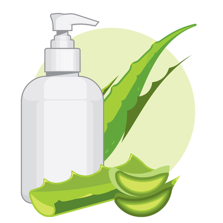 bottle with aloe vera cream or soap, ads templateのイラスト素材