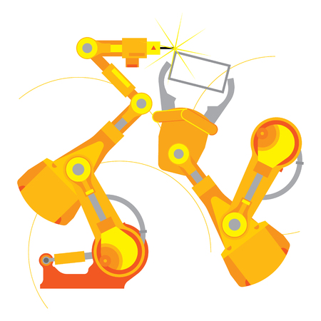 Robot industry technology and machine arm robot for manufacture, Robotic arm, flat illustrationのイラスト素材