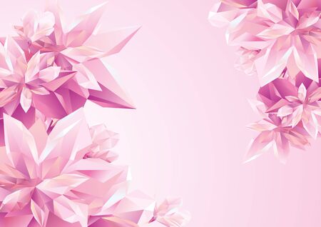 Template for congratulation postcard, Crystal Pink flowers, polygon flowers, beautiful floral background for adsのイラスト素材