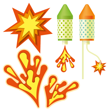Paper art carved, fireworks rocket and element of fireworksのイラスト素材