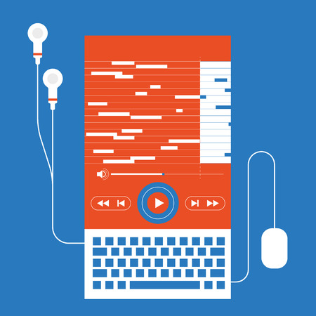 Stream music, media player. Multimedia, technology, application, mp3, audioのイラスト素材