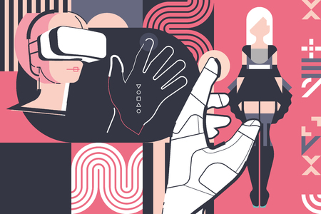 virtual reality, virtual sex, digital girlのイラスト素材